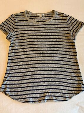 James Perse Standard Gray Navy Stripe Cotton Tee Size 1/Small